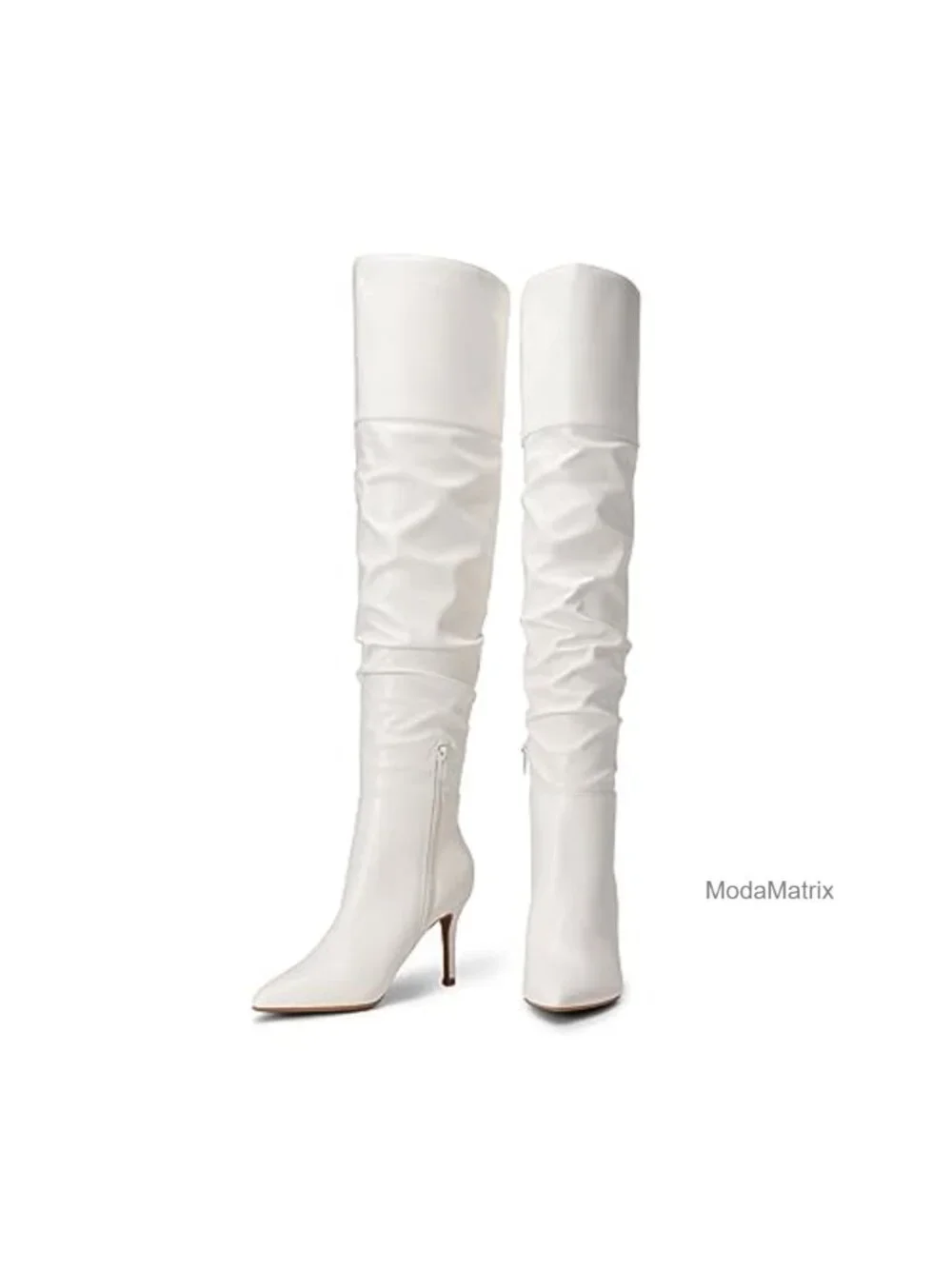 Women Over the Knee Stiletto Heeled Boots Faux Leather Pointed Toe
